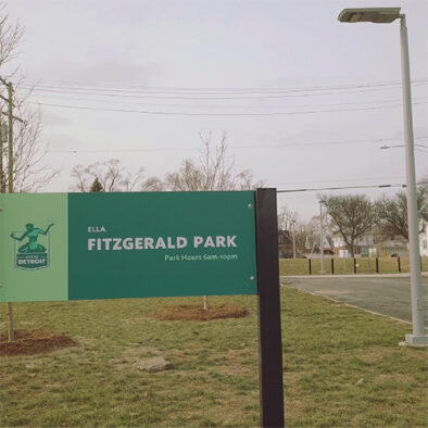 SUNLIKE park solar area light has been insatlled at ella fitzgerald park.The light is behind the sign of the park