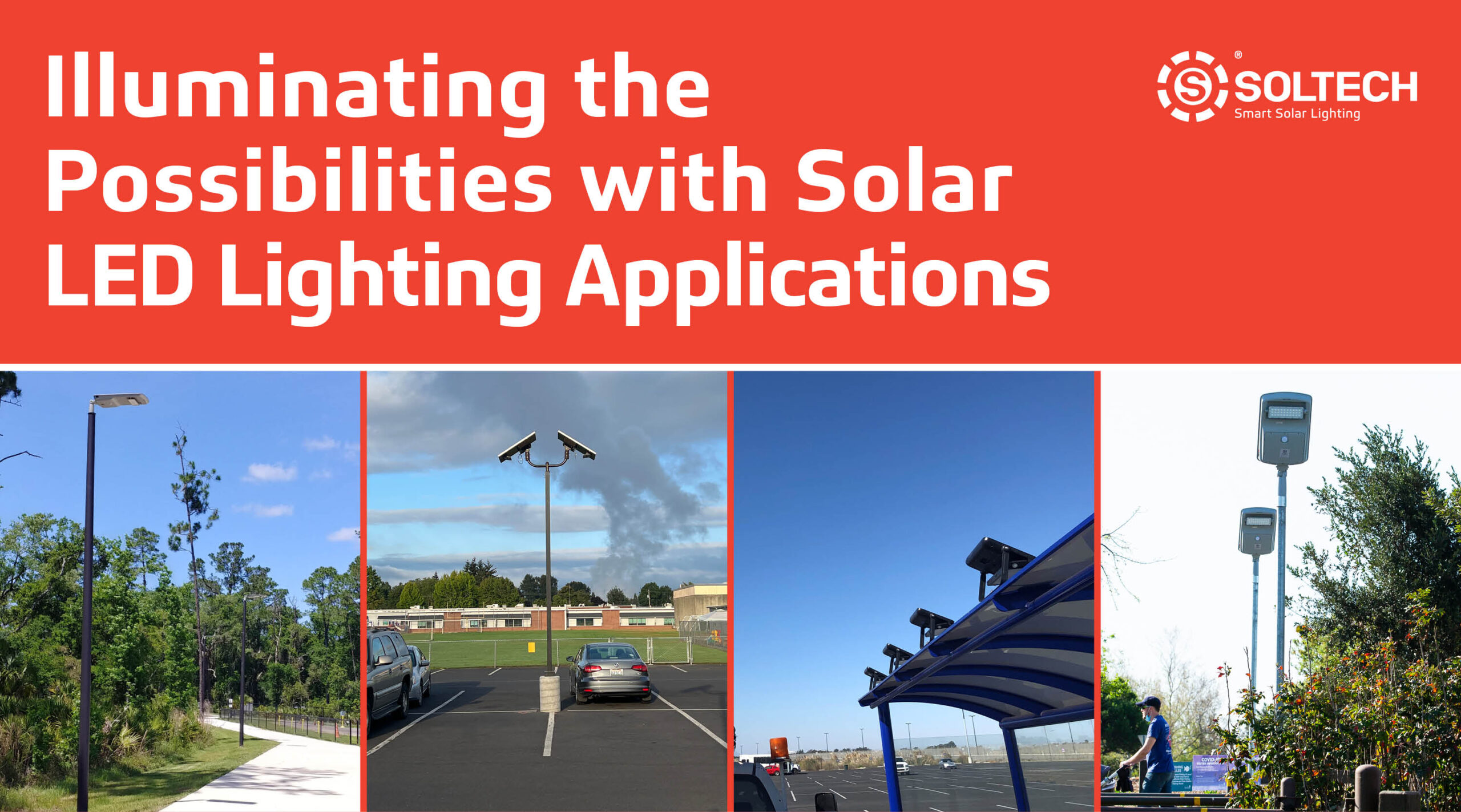 SOLTECH solar lighting application blog cover page with red background